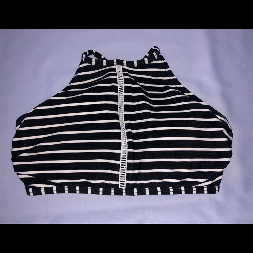 Black and white striped cross back halter top